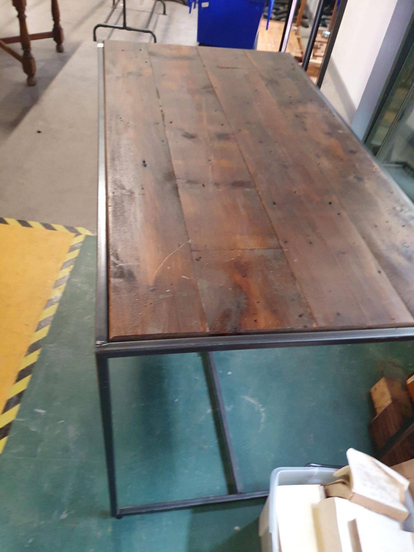 * industrial display table with rustic top - 1500w x 850d x 800h - Image 2 of 3