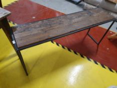 * Industrial mid level display bench with rustic wooden top - 1380w x 350d x 600h