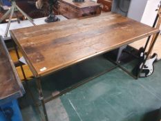 * Industrial display table with rustic top - 1500w x 800d x 860h