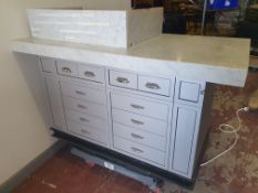 * Marble topped shop counter (with addition return to make into L-shaped counter) complete with
