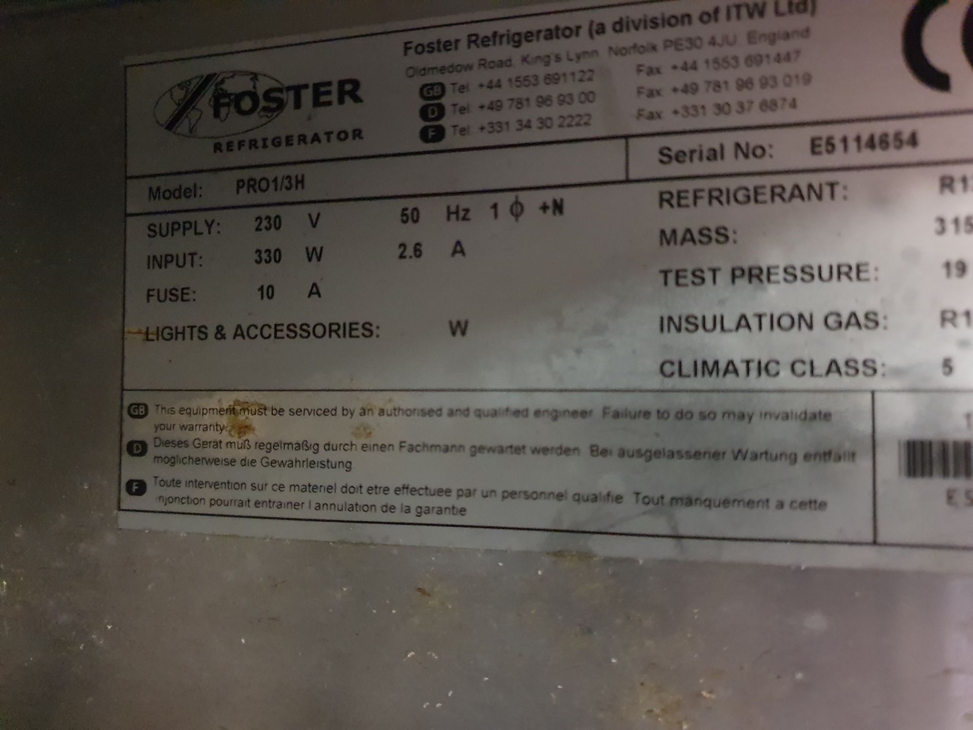 * Foster 3 door gastro preptop fridge - tested working. Pro1/3H - Image 4 of 4