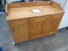 * Good quality serving station with storage cupboards and bin chute - 1310w x 600d x 1000h