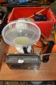 Roberts RP20 Radio, Mag Light, Electric fan, Desk