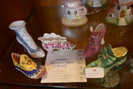 Five Coalport Porcelain Shoe from the Historic Miniature Shoes Collection