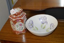 Oriental Jar and a Hand Painted Pansy Dish
