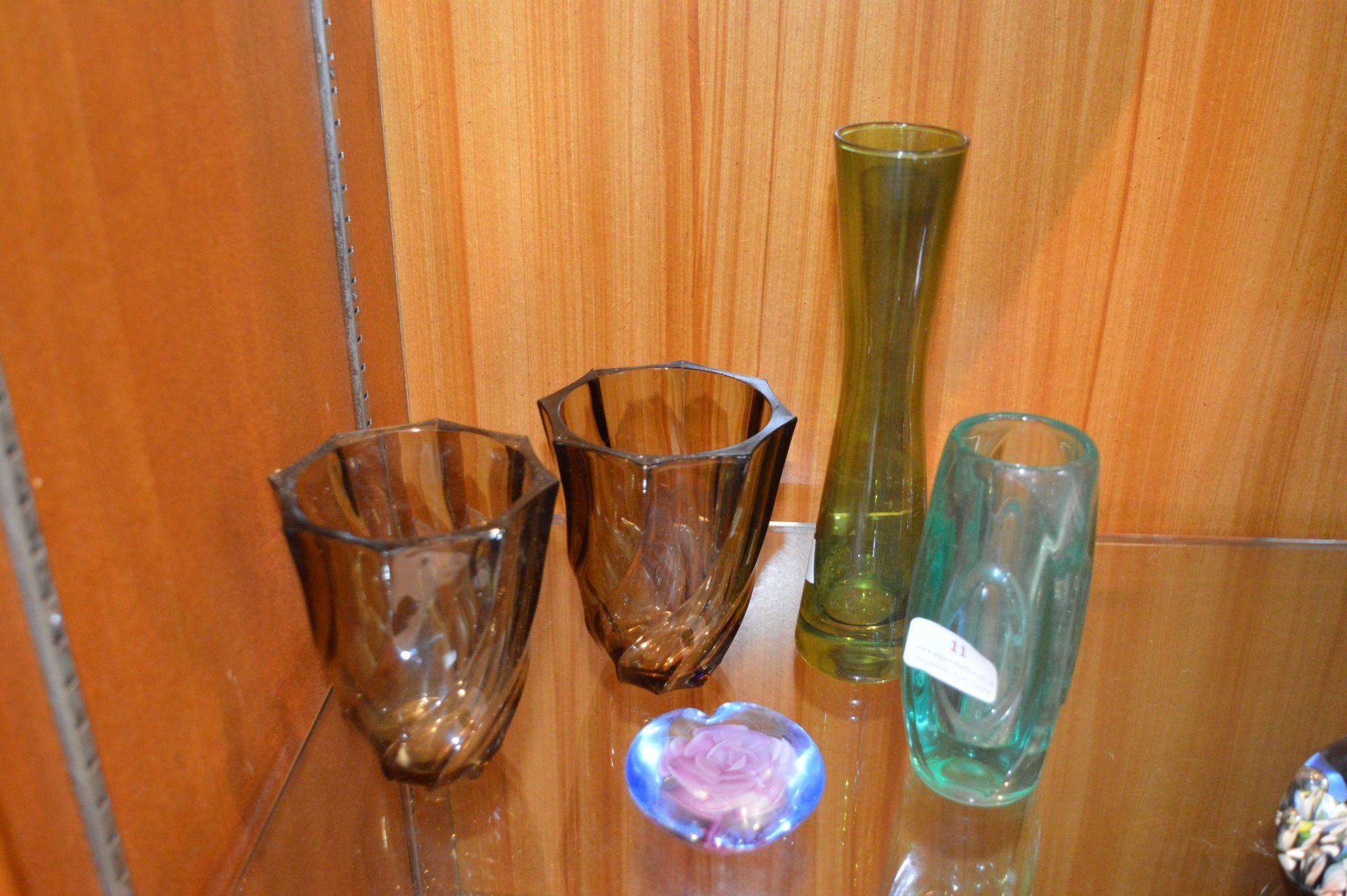 Five Retro Glass Vases and a Paperweight