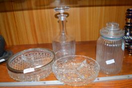 Glass Decanters, Serving Dishes, and a Jug