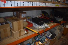 *Contents of Shelf to Include Assorted Batteries, Shelving, Power Tools, etc.