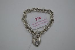 925 Sterling Silver Chain Bracelet with Heart Lock
