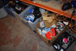 *Five Boxes of Assorted Electrical Power Supply Units, Hand Tools, Rechargeable Batteries, etc. (