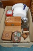 Wooden Boxes, Collectible Items, and an Enamel Pot