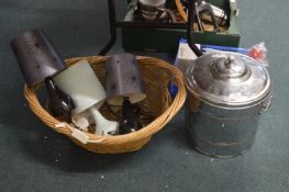 Vintage Coal Bin, Basket, and Lamps