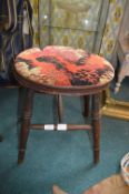 Victorian Wooden Stool with Upholstered Seat