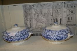 Pair of Blue & White Pottery Tureens