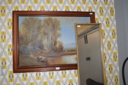 Oil on Canvas Pastoral Scene, and a Gilt Framed Mi