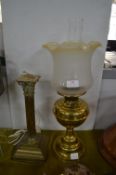 Brass Oil Lamp and an Brass Electric Table Lamp Ba