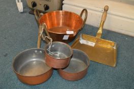 Copper Jam Pan, Three Graduated Pans, and a Coal P