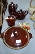 Denby Teapots, Jugs, Casserole Dish, and Assorted Egg Cups