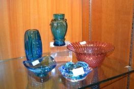 Five Retro Glass Dishes and Vases