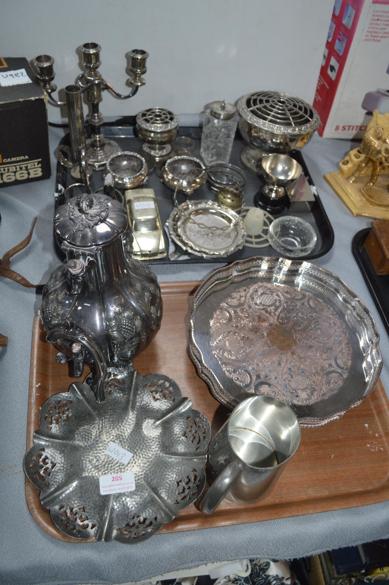 EPNS and Pewter Trays, Teapots, Candelabra, Dishes