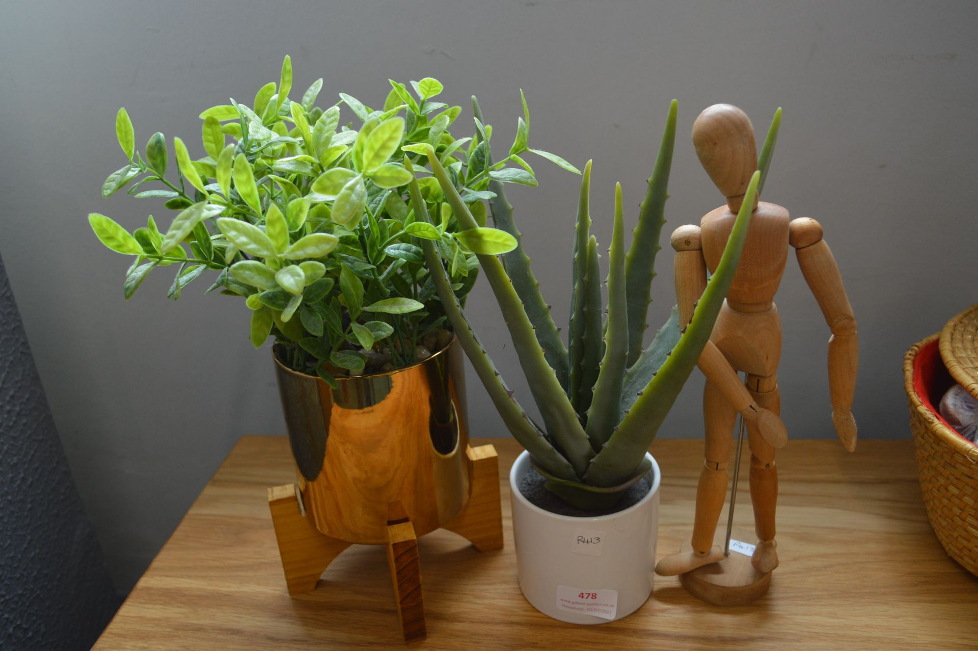 Artificial Cactus, House Plant, and a Wooden Manne