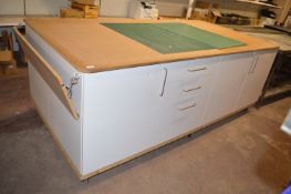 *Large White Worktable/Storage Unit on Wheels 240x120x92cm (contents not included)