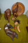 Carved Wooden Animals, Eggs, etc.