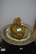 Saddlers Chinaman Tea Caddy plus Decorative Bowls