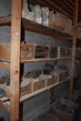 *Contents of Shelving (top to Bottom) to Include Latex Moulds, GRP Jackets & Moulds, Planter Cast,
