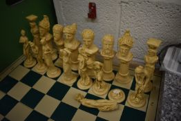 *Athens Greek Theme Chess Set (one white piece damaged, one black pawn missing)