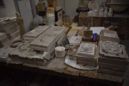 *Contents of Bench Top to Include Plinth Moulds, Silicone Moulds, Casts, and Plinths etc