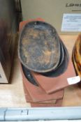 *Four Wooden Serving Trays with Cast Iron Oval Sizzle Platters
