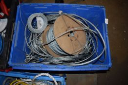 *Plastic Crate of Assorted Galvanised & Stainless Steel Wire Rope (various thickness and lengths)