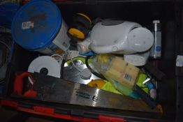 *Plastic Crate Containing PPE, Cordless Kettle, Wood Saws, etc.