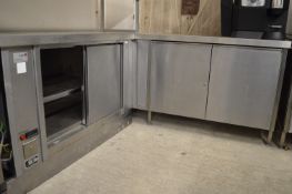 Scormac Corner Preparation Table with Hot Cupboard and Storage Cupboard 200x200x85cm