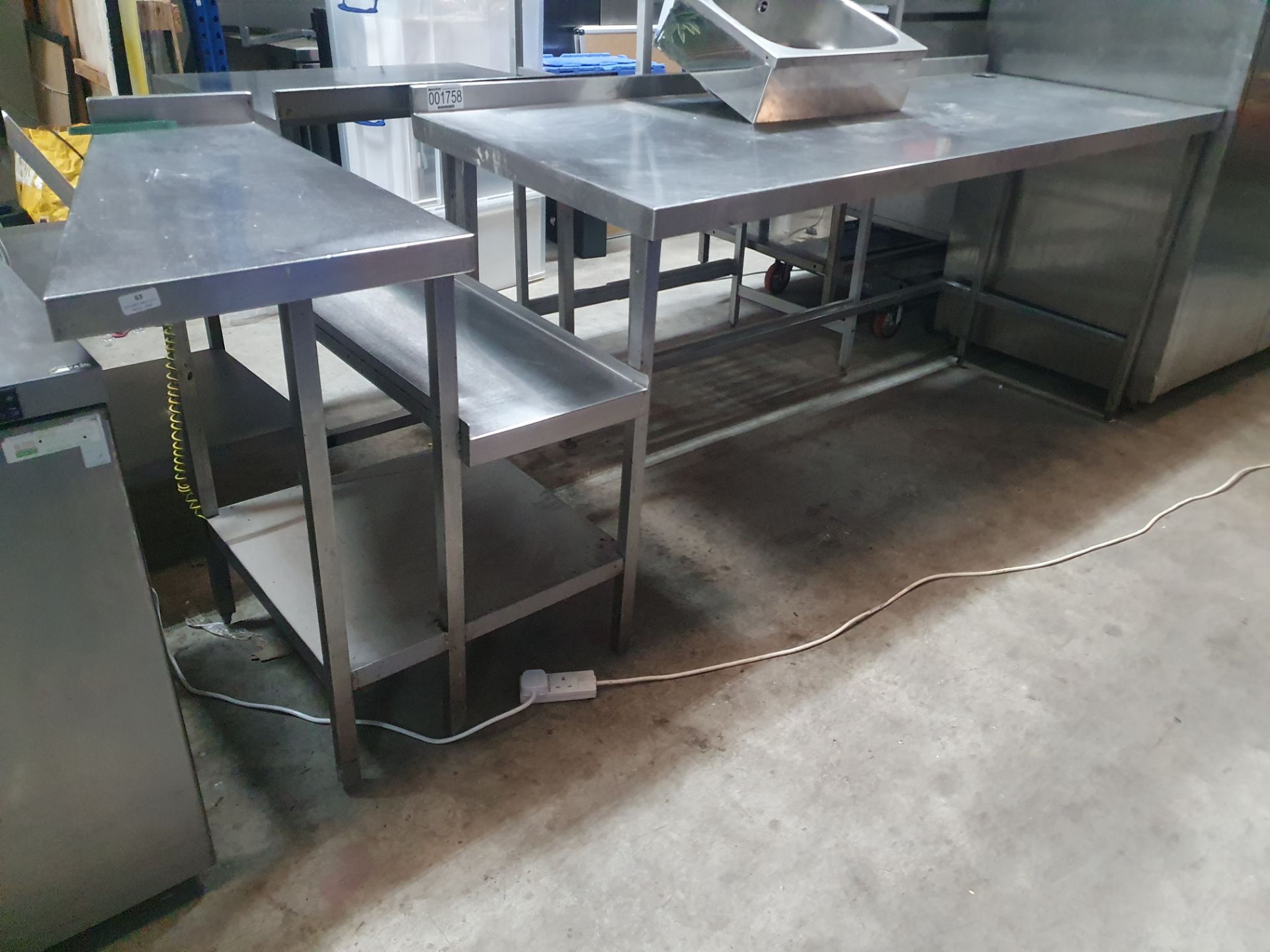 * S/S prep bench with angled left end and applience shelf - 2800w x 750d x 900h