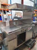 * Studio45 show cooking glass fronted cooking station with flat griddle, extraction, storage shelf