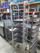 * tall tray rack on castors with approx 50 x trays 410w x 510d x 1900h