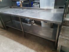 * S/S prep bench with upstand to rear and left and undershelf - 2300w x 650d x 850h