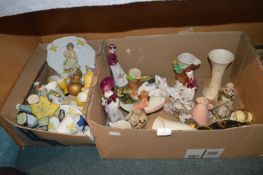 Two Boxes of Pottery Items, Ornaments, Figurines,
