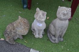 Three Concrete Garden Cat Ornaments
