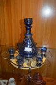 Vintage Blue Glass Decanter Set with Glasses and Tray