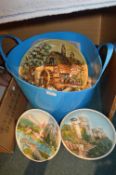 Box and Tub of Pottery, Glassware, Wall Plaques, e