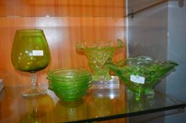 1930's Green Glass Rose Bowls and Dishes, etc.