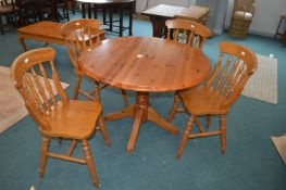 Circular Pine Dining Table and Four Chairs