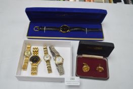 Five Wristwatches by Pulsar, etc. plus Cufflinks