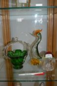 Murano Glass Bird, Dish, and a Jam Pot