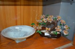 Murano Glass Bowl and a Glass Cherry Blossom Bonsai Tree