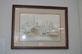 Watercolour of Princess Dock, Hull 1920's