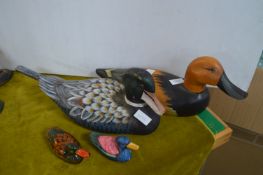 Four Carved Wooden Painted Ducks